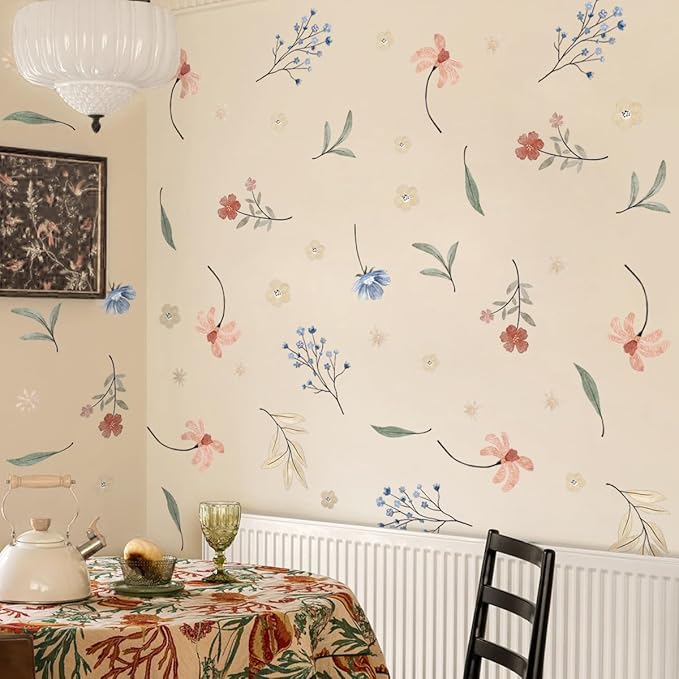 Boho Flower Wall Decals,Watercolor Flower Wall Art,Wildflower Wall Decals,Girls Bedroom Removable Wall Decals (Boho Colorful Flower Wall decals)