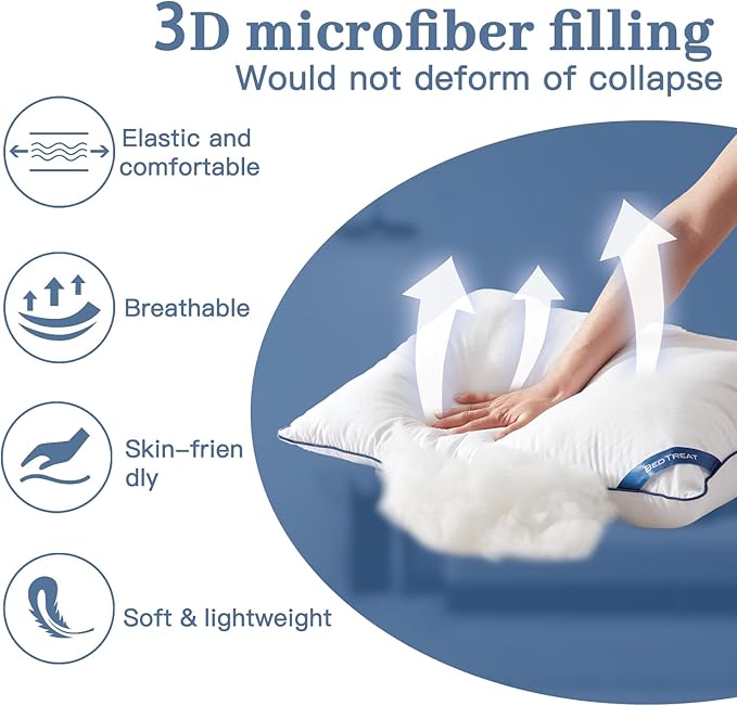 BedTreat Bed Pillows for Sleeping, Super Soft Down Alternative Pillows King Size Set of 2, Cooling Hotel Quality Pillows for Back, Stomach or Side Sleepers