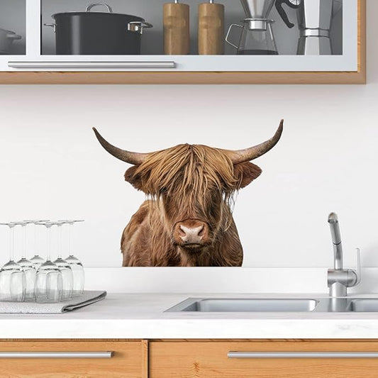 Funny Animal Wall Decal Removable Highland Cow Wall Art Sticker Farmhouse Wall Decor Scottish Rustic Cattle Wall Mural Sticker Funny Christmas Gift Animal Door Window Decals