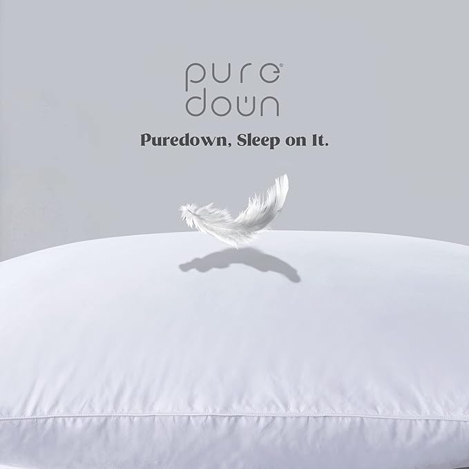 Puredown® Feathers Blend Soft and Flat Pillow with 100% Cotton Cover, Standard Size, Set of 2