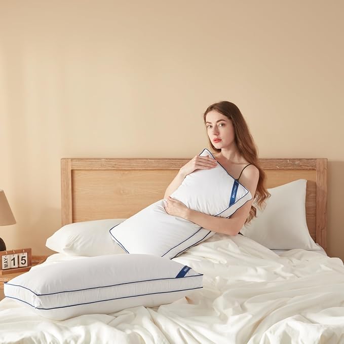 BedTreat White Goose Feather and Down Pillows Queen Size Set of 2,Luxury Hotel Collection Feather Pillows,Goose Feather & Down Filling,100% Organic Cotton Cover,Firm,Soft for Sleeping,Cooling(18X28)…