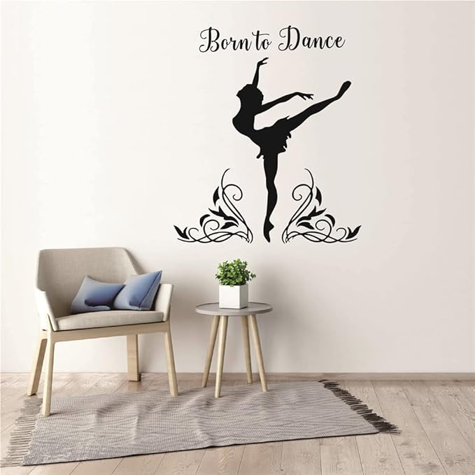Dance Wall Decor for Girl Room Art Dancer Born to Dance Bedroom Wall Sticker Living Room Wall Decoration Kids Room Wall Decal AFN59 (Black)