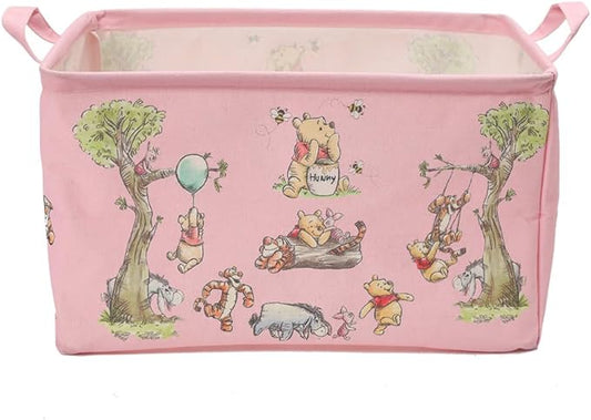 Winnie Storage Nursery Basket, Large Square Canvas Laundry Hamper With A Waterproof PE Coating, Foldable,Bathroom and Bedroom Set, Clothes ,Toys Bin, baby Nursery Hamper Decor(Pink)