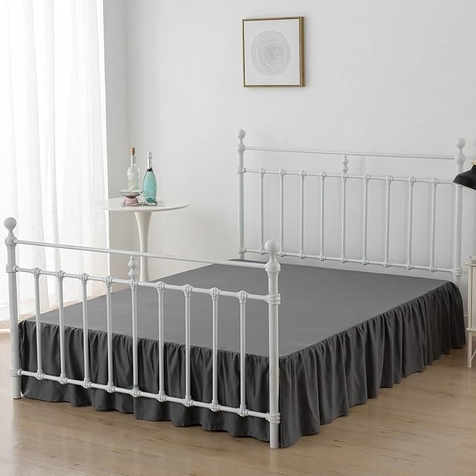 Bed Skirt Queen Size Ruffled Bed Skirt with Split Corners, 16 Inch Drop Dust Ruffle Bed Skirt with Platform, Dark Grey, Queen - 16" Drop