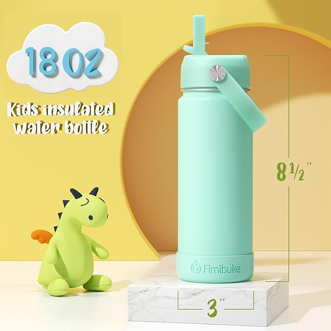 Fimibuke Kids Insulated Water Bottle - 18oz BPA-FREE 18/8 Stainless Steel Kid Cup with Straw Travel Tumbler Leak Proof Double Wall Vacuum Toddler Water Bottle for School Boy Girl(2 Pack, Candy/Bubble)
