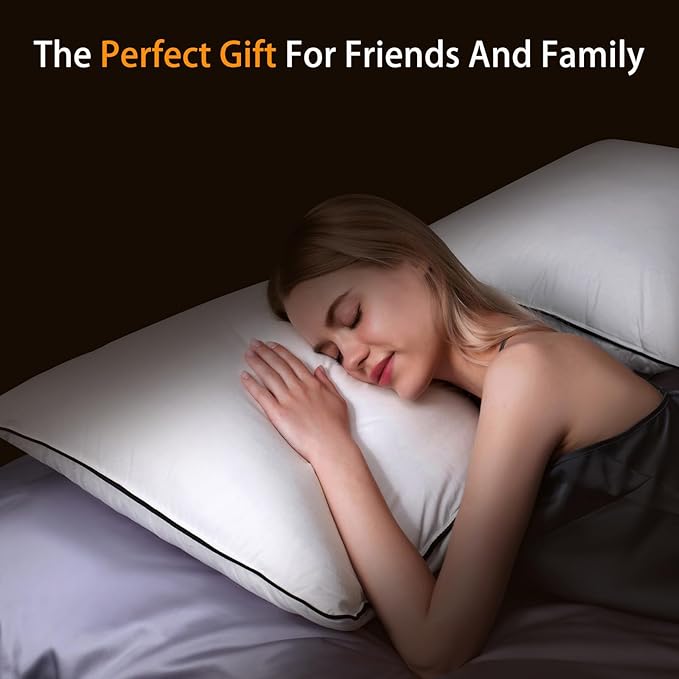 Natural Goose Down Pillows - White Down Pillow Standard Size - 550 Fill Power - Soft and Support Down Bed Pillow for Back,Side,Stomach Sleepers,2 Pack (20" x 26")