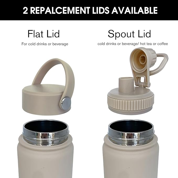 18oz Insulated Water Bottle ,Stainless Steel Sports Water Cup Flask with 2 Lids, Wide Mouth Travel Thermal Mug,Outdoor Sports Bottle(Cream apricot)