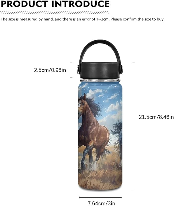Horse Insulated Water Bottle with Handle 20 Oz Reusable Water Jug Thermal Water Bottles Keeps Iced Water Cold for Hours Sports Bottle