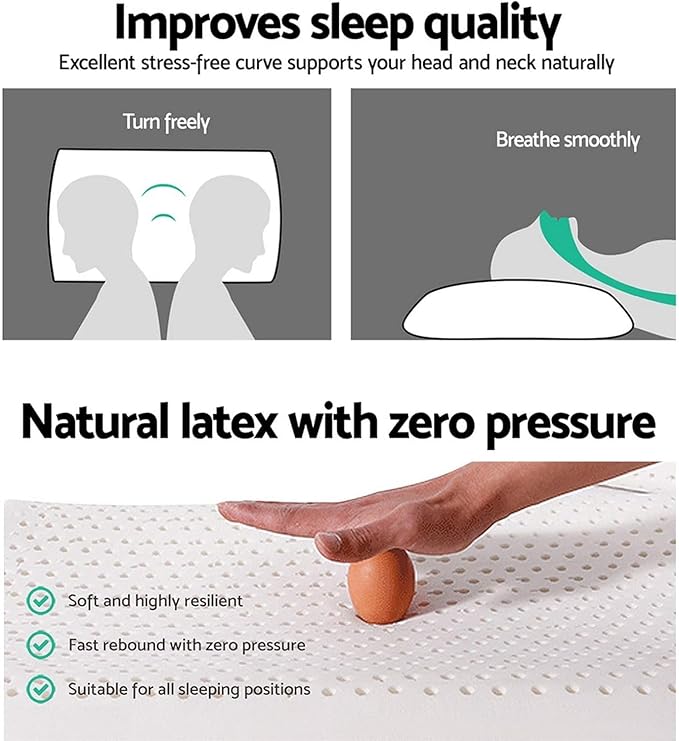 Latex Pillow, 100% Talalay Natural Latex Pillow, Soft Sleeping Bed Pillows with Cotton Cover, Perfect for side/back pain, stomach, neck, stress relief(King Size)