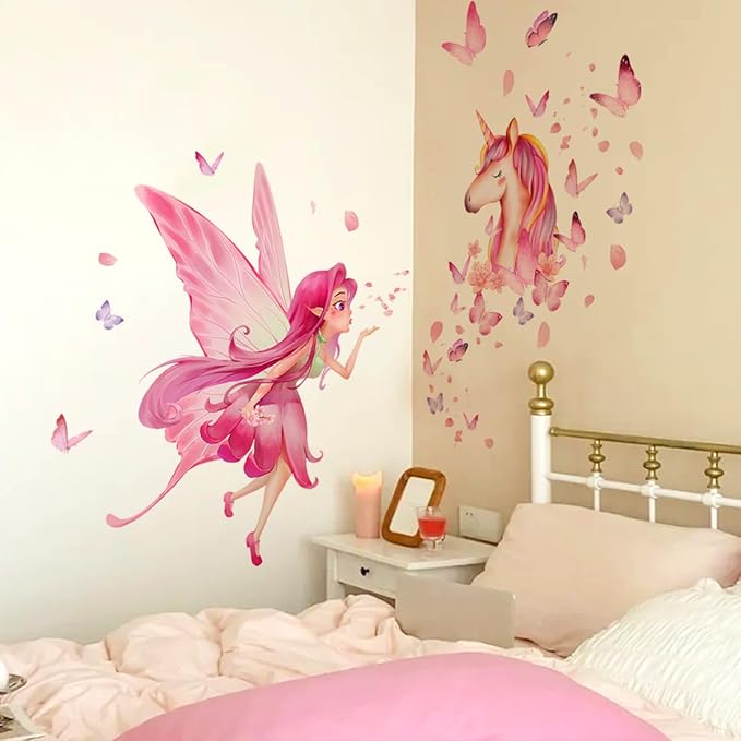 Magical Unicorn & Fairy Wall Decals - 80cm x 31.49cm, 2 Sheets, Perfect for Kids' Room Decor