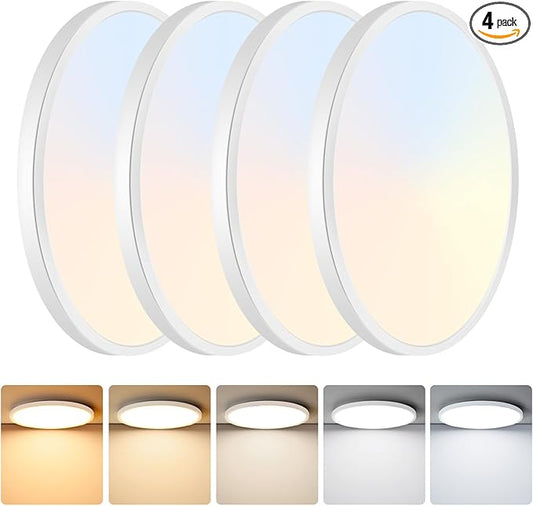 Brightever 9 Inch Flush Mount LED Ceiling Light Fixture, 5-in-1 CCT 2700K/3000K/4000K/5000K/6500K Selectable, 180W Equivalent, 2200LM Super Slim 18W LED Ceiling Lights for Living Room, Porch, 4 Packs