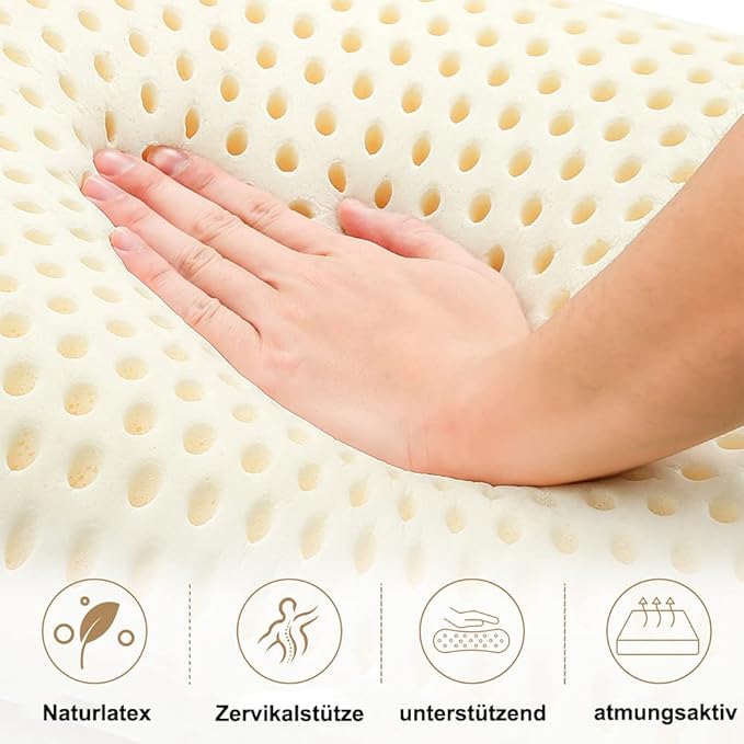 Royalisneeo 100% Talalay Latex Pillow, Soft, Foam Rubber Pillow Helps Relieve Pressure,Best Gift with Removable Cotton Cover for Back, Stomach and Side Sleepers(Queen)