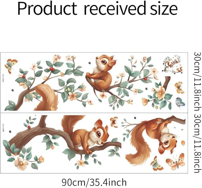 Squirrel Wall Decals Tree Branch Butterfly Wall Stickers Peel and Stick Wall Art Decals for Nursery Classroom Bedroom Office Living Room Decor (Squirrel)