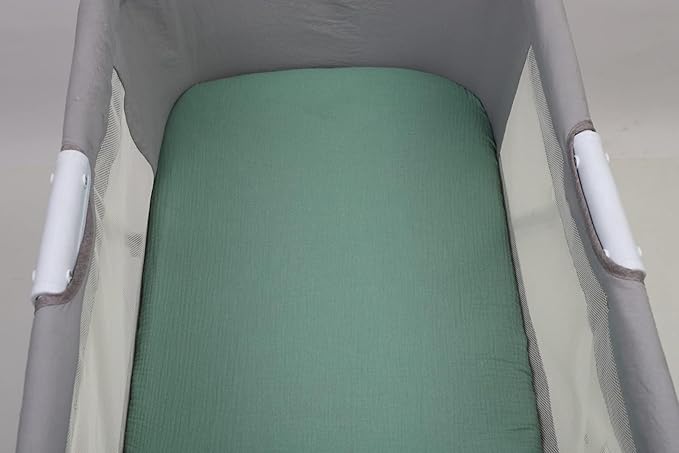 Muslin Bassinet Sheets 32"x 16" Compatible with Dream On Me Karley Bassinet, Delta Children Deluxe and Safety 1st Bassinet, 2 Pack 100% Cotton, Grey and Green