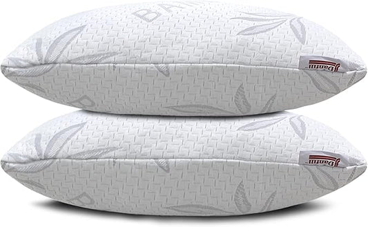 JJDANFILL Rayon Derived from Bamboo Pillow Standard Size Set of 2 - Machine Washable Bed Pillows for Sleeping for Back, Stomach and Side Sleeper - Firm Shredded Memory Foam Pillows 20 * 26in