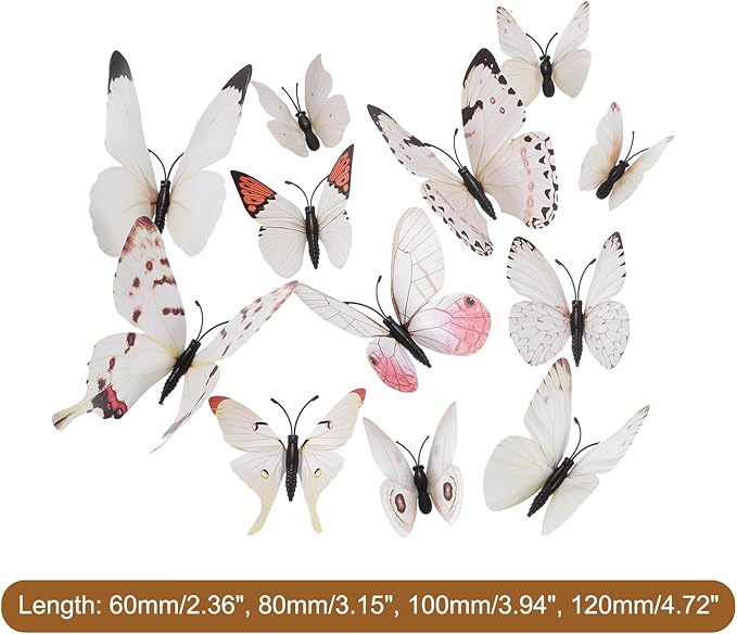 uxcell 120Pcs 3D Beautiful Butterfly Removable DIY Wall Stickers for Bedroom Living Room TV Background Decorations, White
