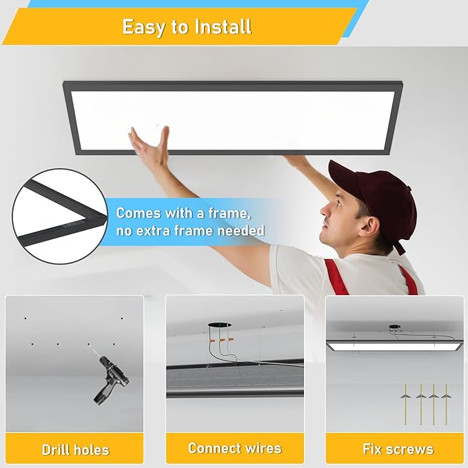 AIKVSXER 4Pack-1x4-Black LED Flat Panel Light Surface Mount 3000K/4000K/5000K with Night Light, 50W 5500Lm 120V 2x2 LED Light Fixtures for Yard/Bedroom/Office