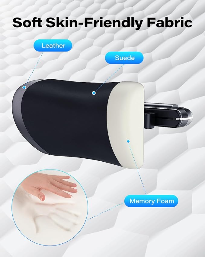 OQTIQ Adjustable Car Headrest Pillow, Fit for Different Heights, Memory Foam Car Neck Pillow for Driving, Comfortable Ergonomic Design Road Trip Essentials Car Pillow with Tablet Holder and Hook