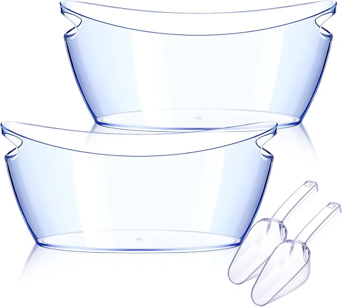 Ice Bucket 2 PCS,Acrylic Ice Buckets for Parties, Mimosa Bar Supplies Beverage Tub and Scoops for Champagne Beer Sparkling Wine Cocktails(5.5L)Extra Large Model (Blue)