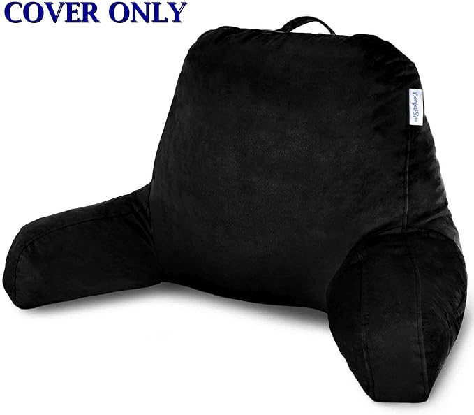 ComfortSpa Reading Pillow Replacement Cover for 19 inch Back Rest Pillow, Polyester Velour Machine Wash and Dry (Black)