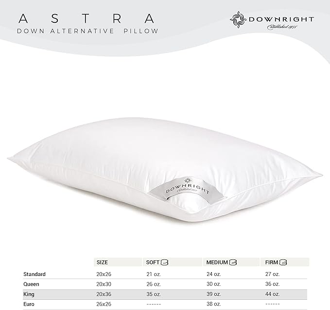 Downright 233 Thread Count 44 oz Astra LikeDown Pillow, 20" x 36", King 20 x 36