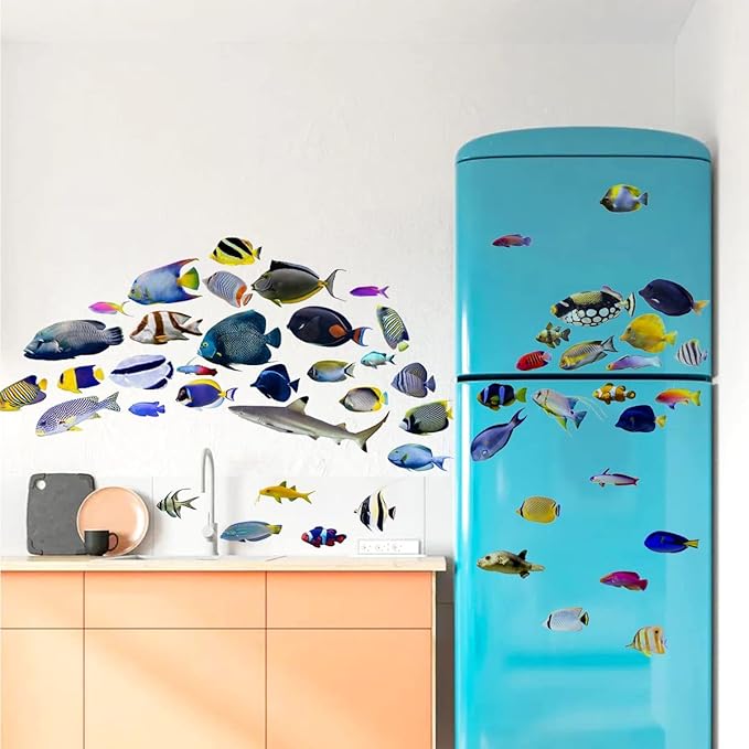 Undersea Fish Wall Decals for Kids Bedroom DIY Ocean Fish Wall Stickers for Bathroom Peel & Stick Removable Wall Decals for Kids Room Playroom Baby Nursery Furniture Decoration