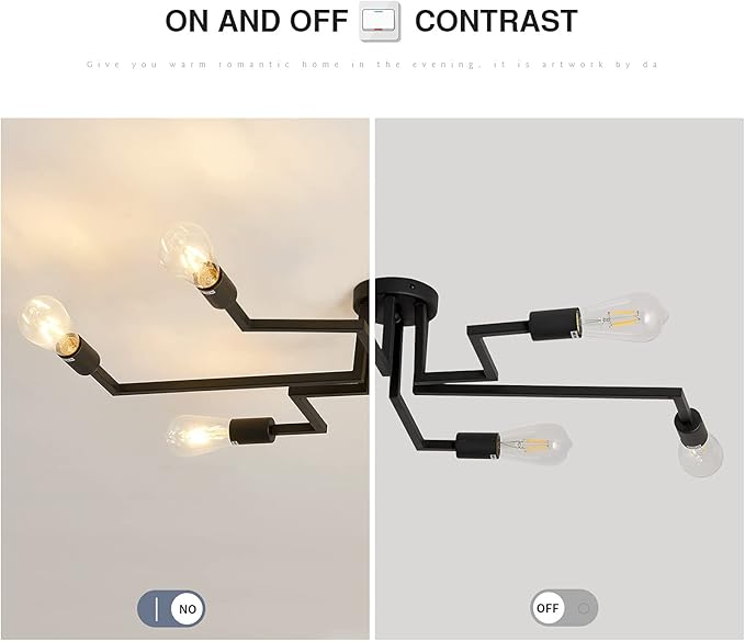 ZGLAOJT 6- Lights Ceiling Light Fixture,Vintage Semi Flush Mount Ceiling Light,Black Chandelier for Dining Room Living Room Kitchen Farmhouse.