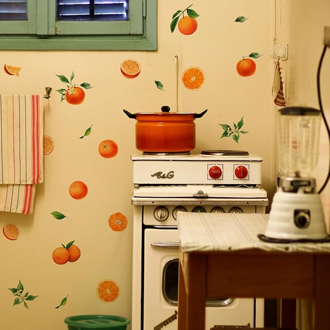 Fruit Orange Wall Decals,Orange Wall Stickers,Tangerine Fruit and Leaves Decal,Vinyl Wall Decals for Bedroom Living Room Nursery Wall Decor Wall Art(Orange)
