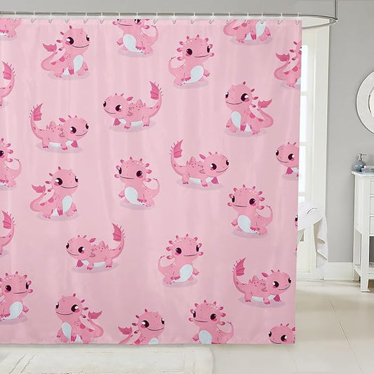 Feelyou Axolotl Bathroom Shower Curtain Set Cute Axolotl Shower Curtain Cartoon Axolotl Bath Curtain for Kids Boys Girls Cartoon Salamander Kids Bathroom Accessories 72"x72"