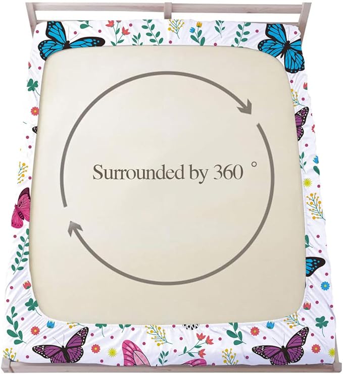 Butterfly Fitted Sheet Set for Kids Girls Teens Colorful Flowers Leaves Bed Sheet Queen Size 3D Print Dreaming Style Sheet Set 3 Piece