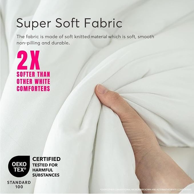 KASENTEX Super-Duper Ultra Soft Jersey Knit Twin Comforter Set - Buttery Smooth White Comforter – 2 Piece Solid Breathable Bedding - All Season Twin Comforter with 1 Pillow Case Sham, 68x88 inches