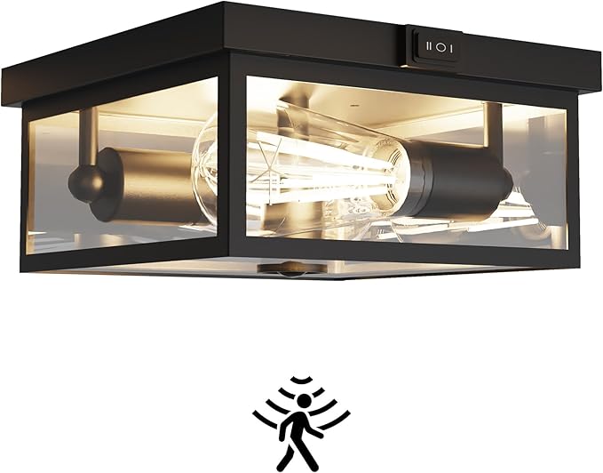 Outdoor Flush Mount Motion Sensor Ceiling Light - Modern Design of Squares with Motion Sensor 3 Modes Porch Ceiling Light for Your Porch, Driveway, Covered Patio, Farmhouse, Entryway