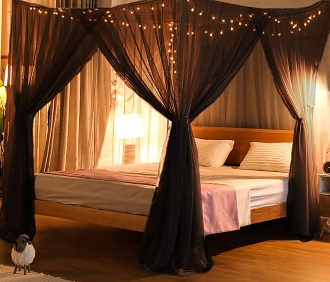 Mosquito Net for Bed Canopy, 4 Corner Post Curtains Bed Canopy Large Mosquito Netting Bedroom Princess Decoration for Girls & Adults, Fits Full/Queen/King Size
