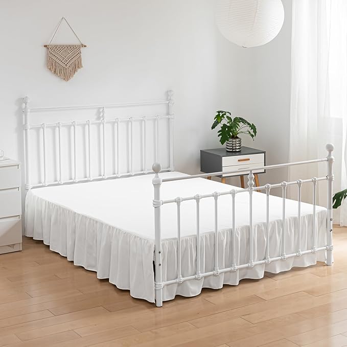 Bed Skirt Ruffled Bed Skirt with Split Corners, 18 Inch Drop Dust Ruffle Bed Skirt with Platform, Ivory,King Size