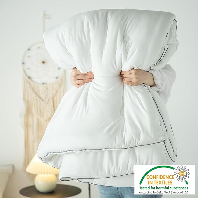 KASENTEX Super-Duper Ultra Soft Lightweight Jersey Knit Queen Comforter Set, Smooth Bed Set, 3 Piece Solid Breathable Bedding - Light Plain White Comforters Queen Size with 2 Pillow Cases, 88x90in