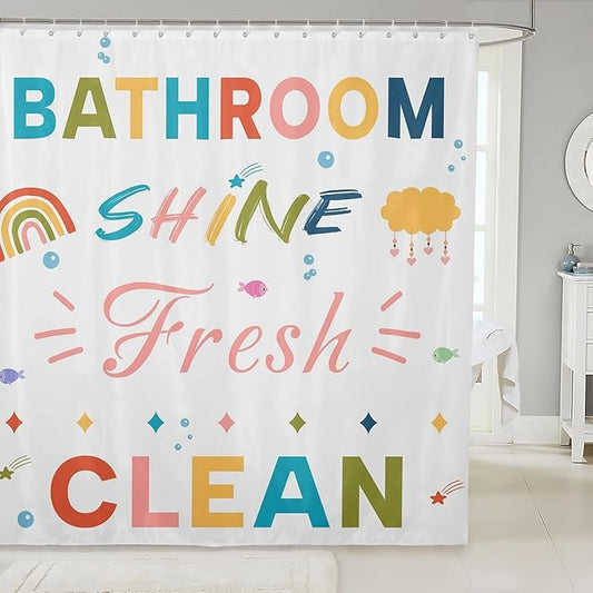 Feelyou Boys Girls Colorful Quotes Bath Curtain Inspirational Words Bathroom Shower Curtain Set Rainbow Shower Curtain Kids Cartoon Cute Teens Bathroom Accessories Room Decor 72"x84"