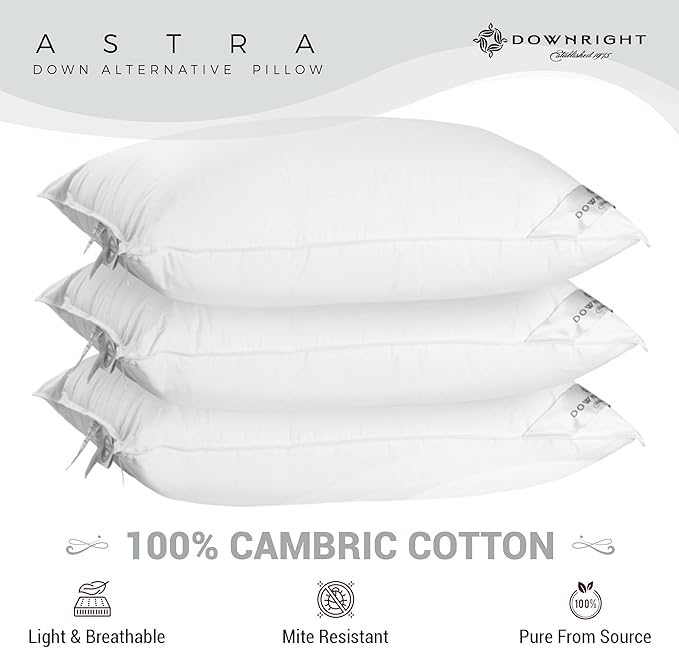 Downright 233 Thread Count 39 oz Astra LikeDown Pillow, 20" x 36", King 20 x 36