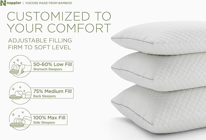 Cooling Pillow for hot Sleepers -Bed Pillows Standard Size Premium Set of 2 - Adjustable Shredded Memory Foam - Medium to Firm Pillows for Back, Stomach & Side Sleepers - Washable Cover