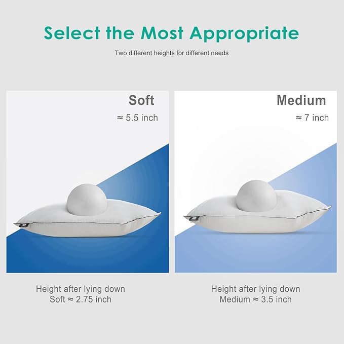 APSMILE Deep Sleep King Size Pillows Set of 2, Hotel Collection AirF™ Goose Feather Down Pillow Inserts with Organic Cotton Cover, Medium Bed Pillows for Sleeping (White, 20"x36")