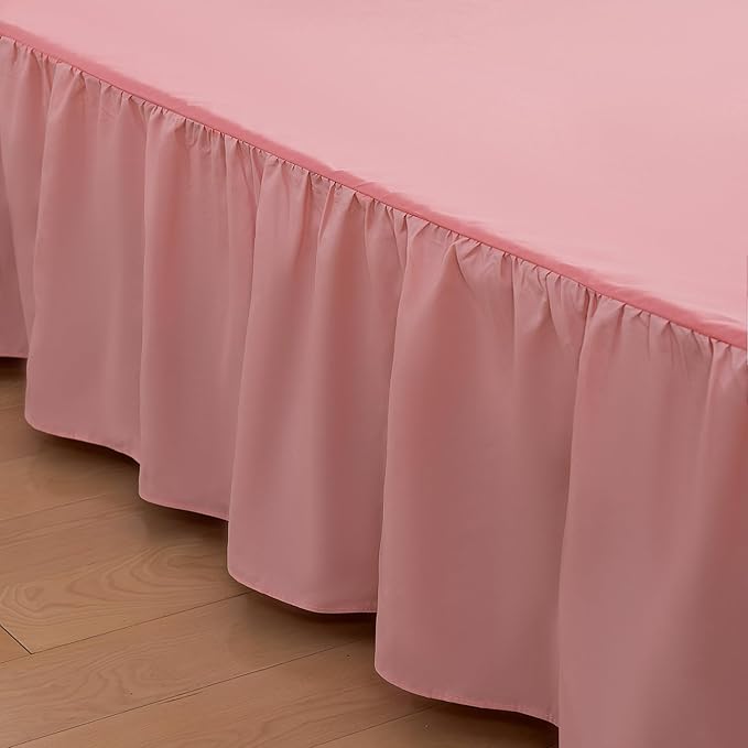 Bed Skirt Full Size Ruffled Bed Skirts with Split Corners, 16 Inch Drop Dust Ruffle Bed Skirt with Platform, 16 Inch, Blush, Full Size