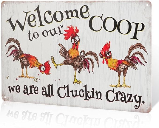 Welcome to Our Clucking Chicken Home Decor Wall Art Sign, Decorative Plaque for Living Room, Kitchen, Bedroom