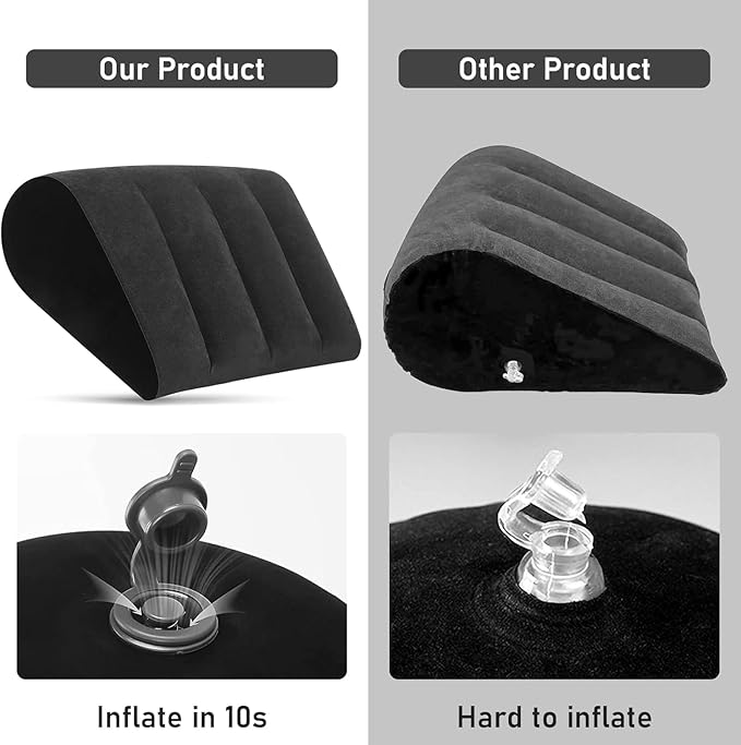 Positioning Wedge Leg Elevation Pillow-Neck Pillows for Pain Relief Deep Sleep Bed Cushion Body Pillow-Knee Pillow Lumbar Support Pillow for Back Sleeper,Fast Inflating Deflation(Black)