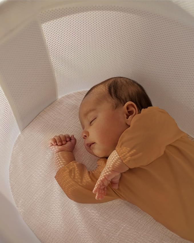 Blissful Diary Muslin Bassinet Sheets for Baby Girls Boys, Boho Soft Cotton Fitted for Oval Hourglass Rectangle Mattress, 2 Pack(Retro Yellow&Beige)