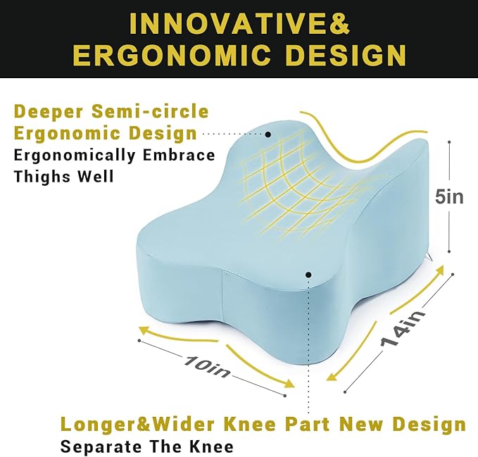 Long Knee Pillow for Side Sleeper Fully Support Thighs and Knees for Sciatica, Back, HIPS, Knees, Joints Pain Relief - Leg Pillow for Sleeping Between Legs Aligns Spine & Relieves Pressure-Blue