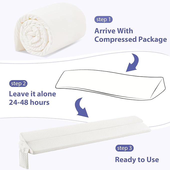 Bed Wedge Pillow for Headboard - Wedge Pillow Headboard Queen (60"x10"x6") - Foldable Bed Gap Filler/Headboard Pillow/Mattress Wedge - Fill Gap (0-8") Between Headboard and Mattress - Cream