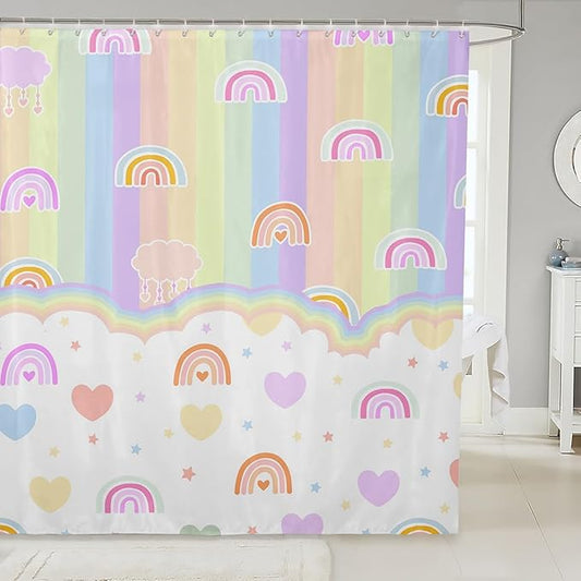 Feelyou Boys Girls Rainbow Shower Curtain Colorful Stripes Bath Curtain Geometric Bathroom Shower Curtain Set Kids Modern Art Teens Bathroom Accessories Room Decor 72"x84"