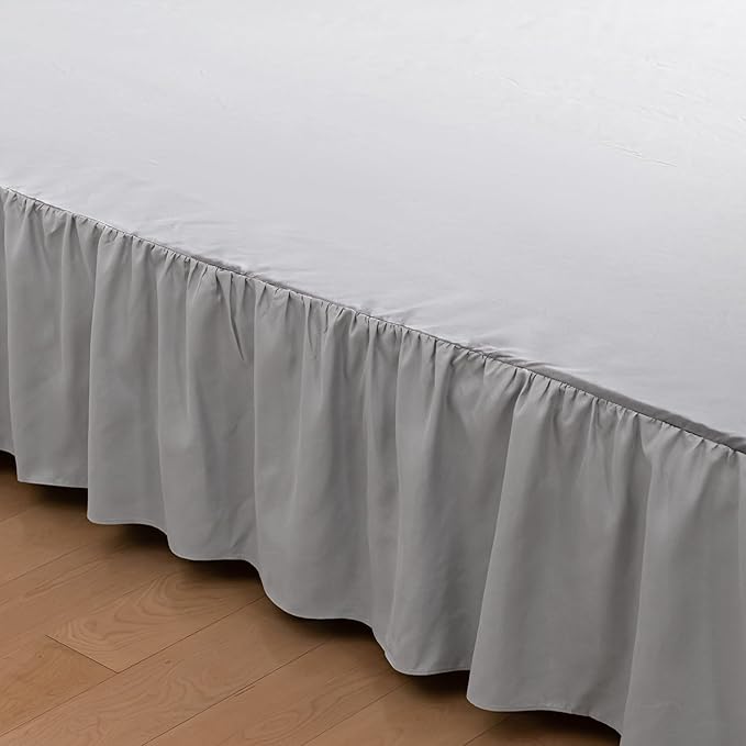 King Size Bed Skirt Ruffled Bed Skirt with Split Corners, 18 Inch Drop Dust Ruffle Bed Skirt with Platform, Light Gray (King - 18" Drop)