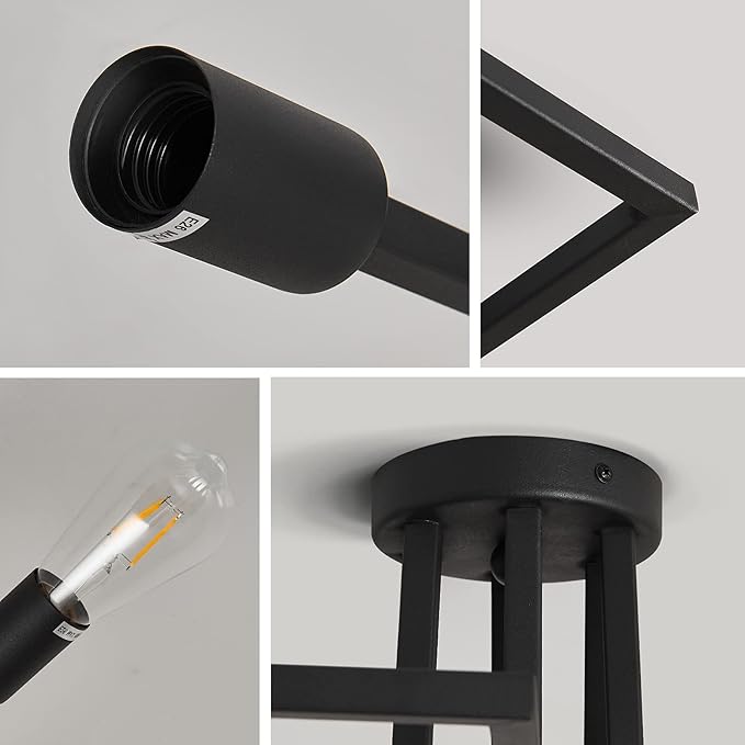 ZGLAOJT 6- Lights Ceiling Light Fixture,Vintage Semi Flush Mount Ceiling Light,Black Chandelier for Dining Room Living Room Kitchen Farmhouse.