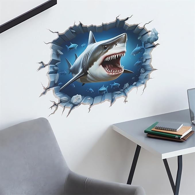 Broken Wall Fierce Shake Wall Stickers, sacinora Under The Sea Animal Wall Decals Removable Vinyl Peel and Stick for Boys Kids Baby Nursery Living Room Bedroom Sofa TV Background Art Decorations