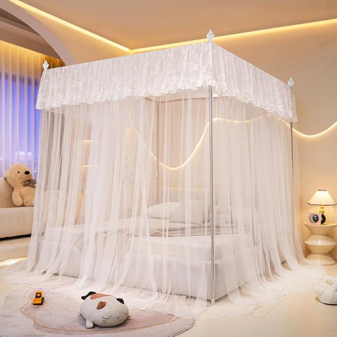 Mengersi Canopy Bed Curtains Bed Canopy,Canopy for Bed Curtains-Cozy Drape Netting,Princess Bed Drapes for Girls Adults Bedroom Decoration(King,White)